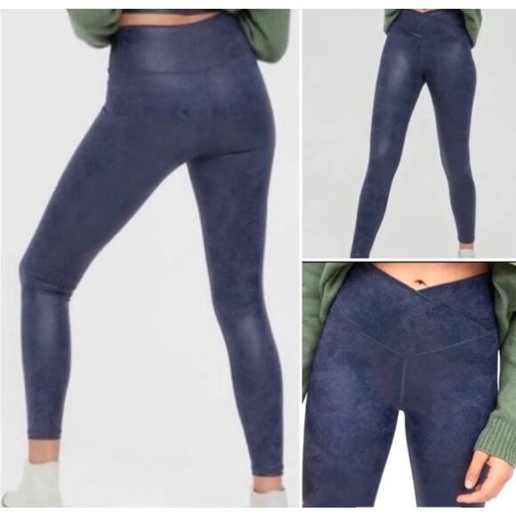Aerie Offline The Hugger Crossover Leggings High Waisted Crackle Blue Size Small - Picture 3 of 9
